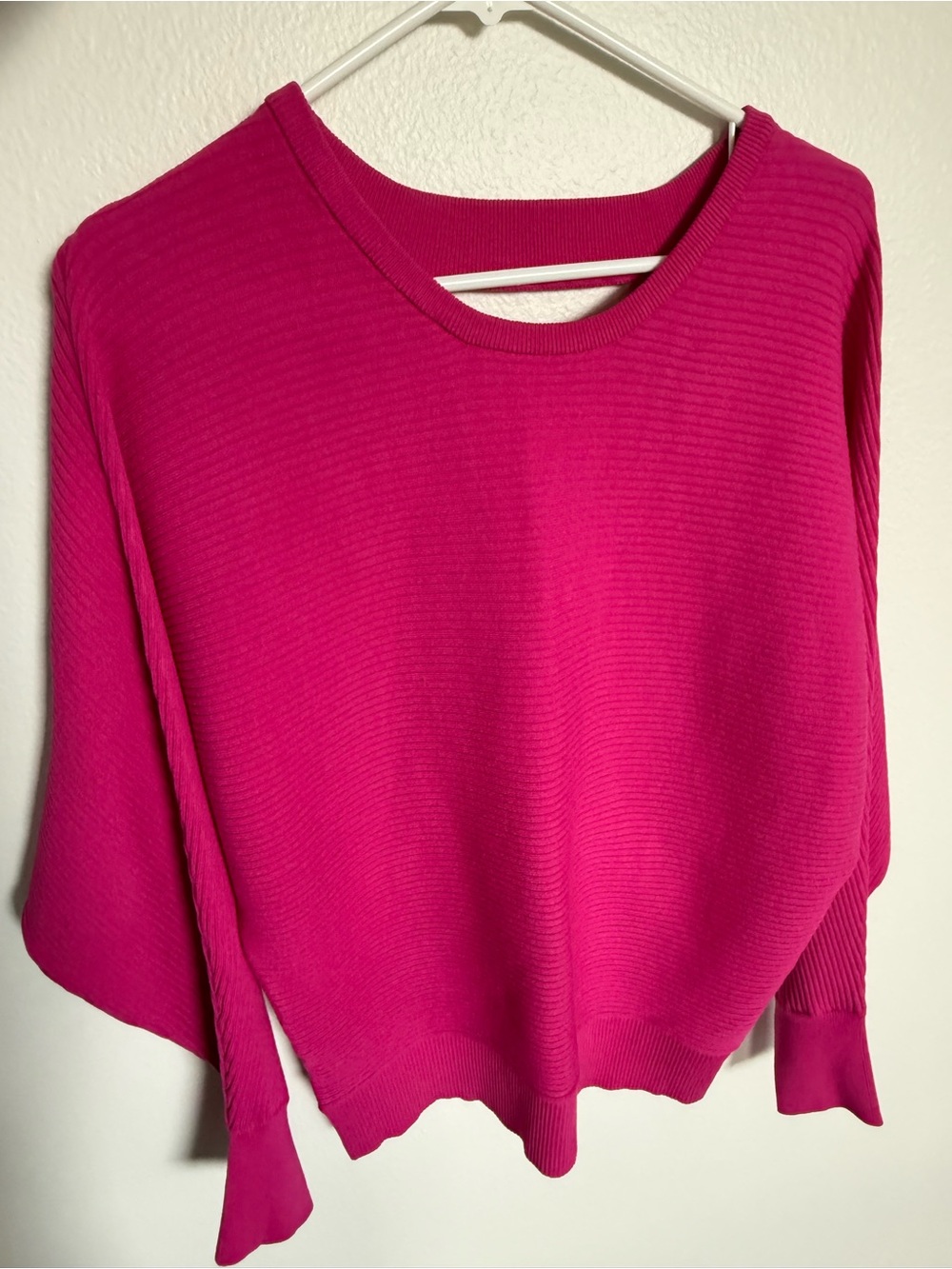 Express Hot Pink Ribbed Knit Crewneck Sweater